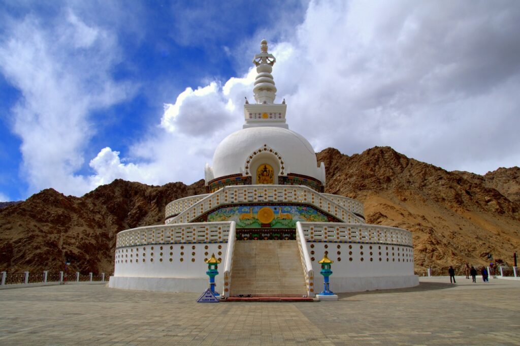 Shanti Stupa On a hilltop in Chanspa Leh district Ladakh